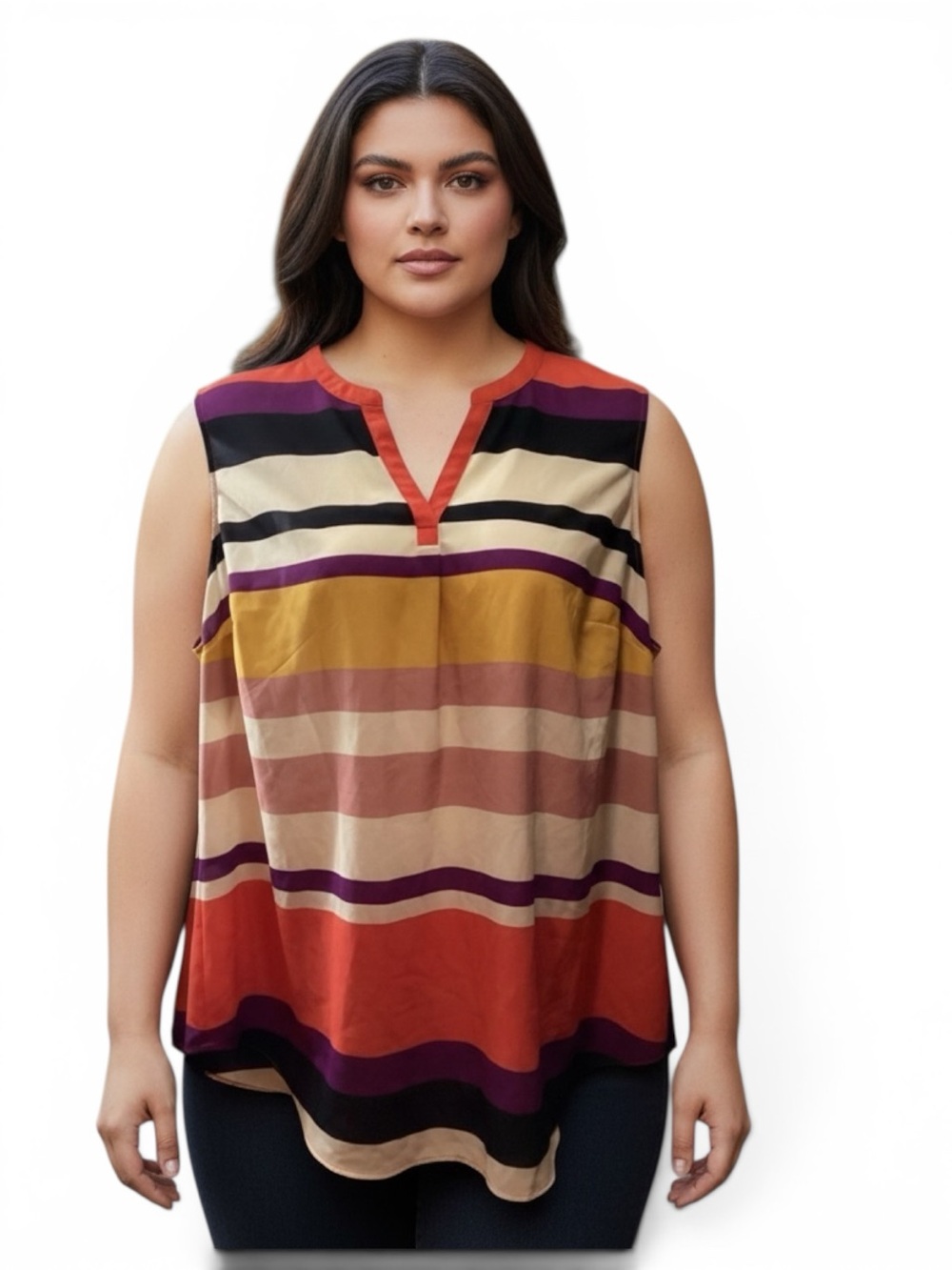 Plus Size, Liz Claiborne Red and Black Sleeveless Blouse Relaxed Fit, 3X